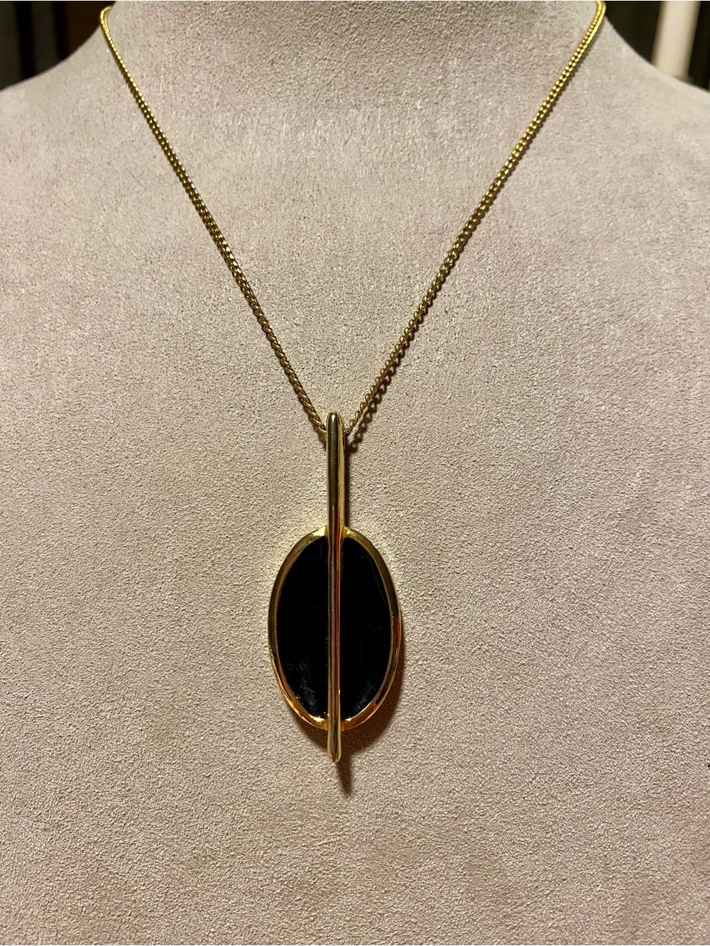 Gold Oval Textured Pendant Necklace